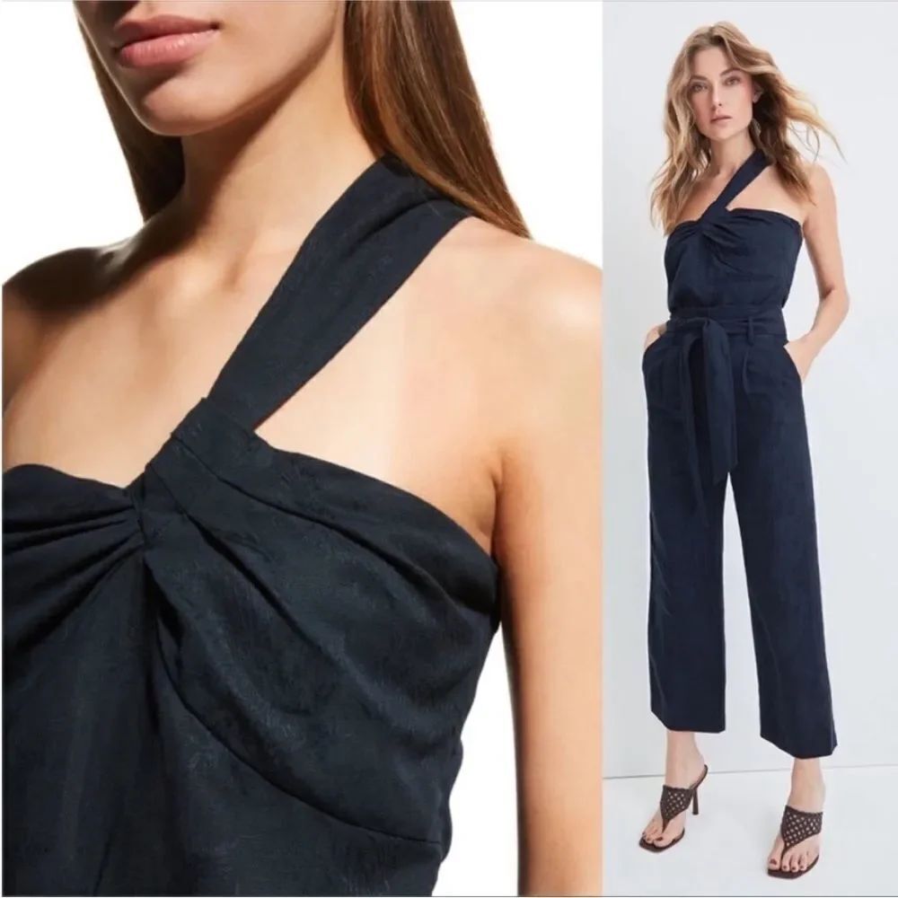 Veronica Beard Belinda Jacquard Linen One Shoulder Strap Blue NWT size 8 $328